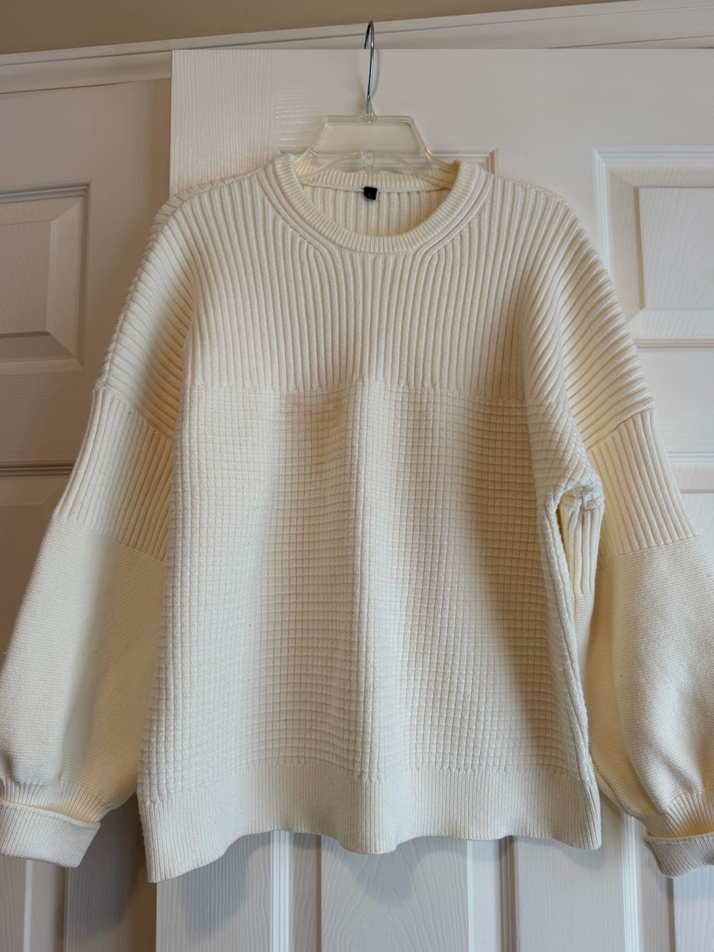Crewneck Waffle & Rib Knit Sweater in Cream